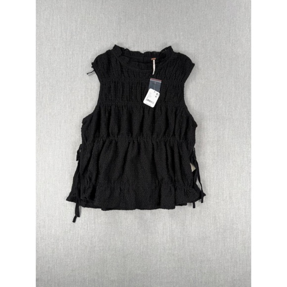 Free People Cinch Me Top Black Smocked Lace Sleeveless Blouse OB2195733
